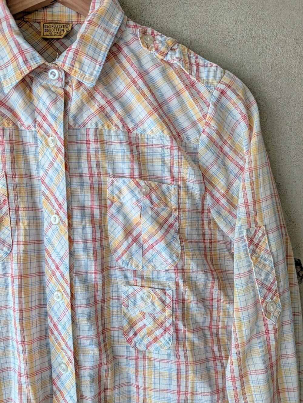Vintage Distressed Plaid Button-Down Shirt